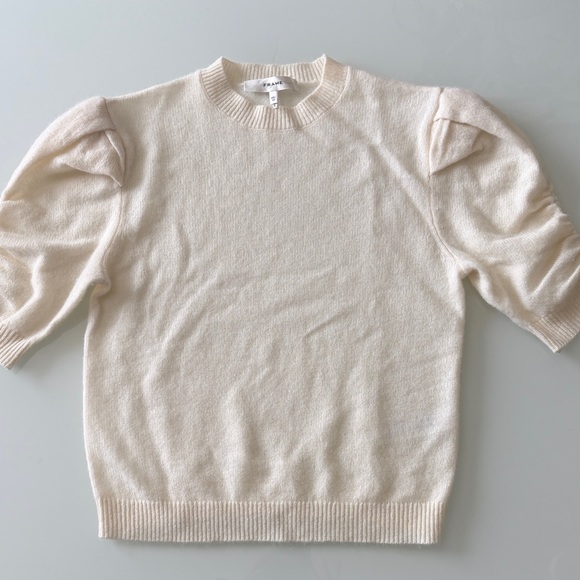 Frame Denim Sweaters - Frame Denim Cream Puff Sleeve Crewneck Sweater